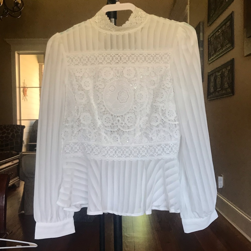 White Lace High-neck Blouse